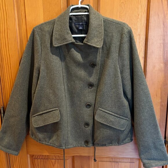 Gap Women's 100% Wool Olive Green Tweed Jacket, Size: L - Picture 1 of 16